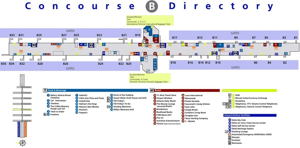 Domestic Terminal at Atlanta Airport map | Hartsfield-Jackson main