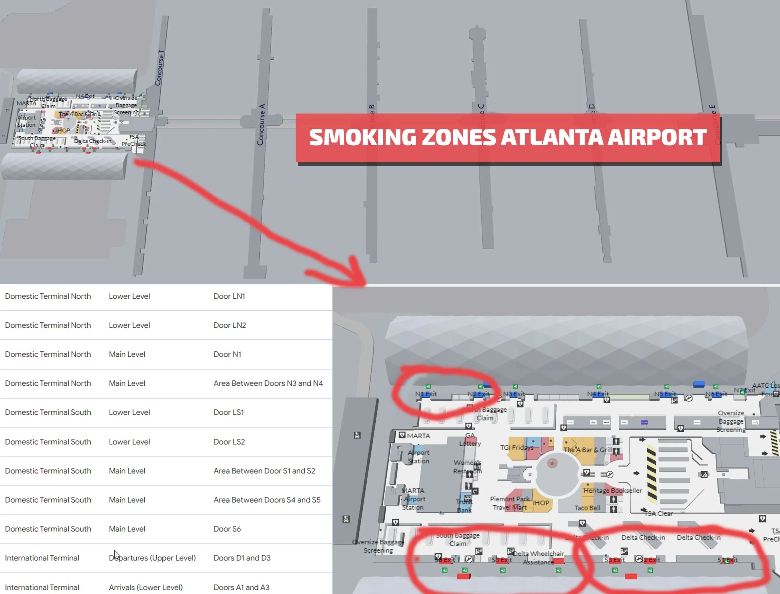 Smoking areas, lounges Atlanta airport